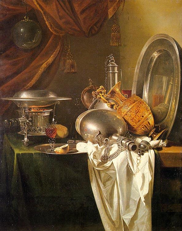 Willem Kalf Still Life with Chafing Dish, Pewter, Gold, Silver and Glassware France oil painting art